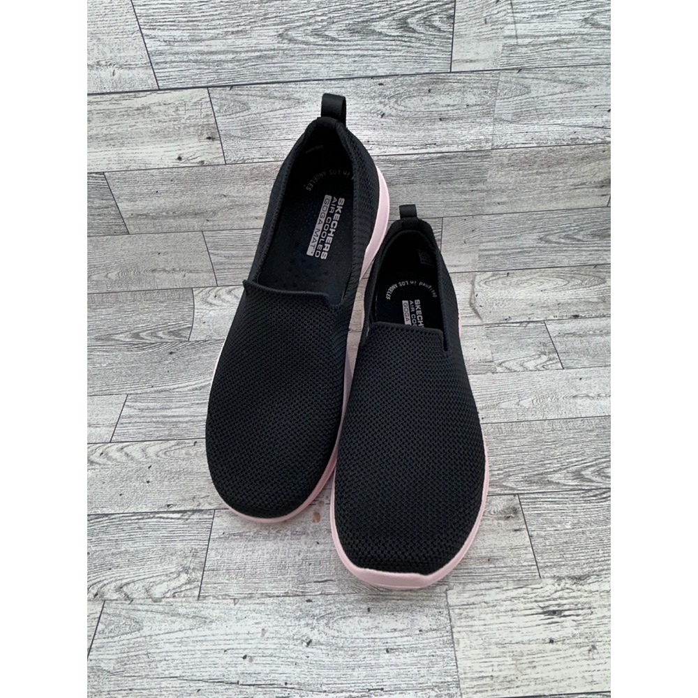 Skechers Go Walk Joy Women Sz 7.5 Black Pink Slip On Sneakers 124187 Stretch Fit